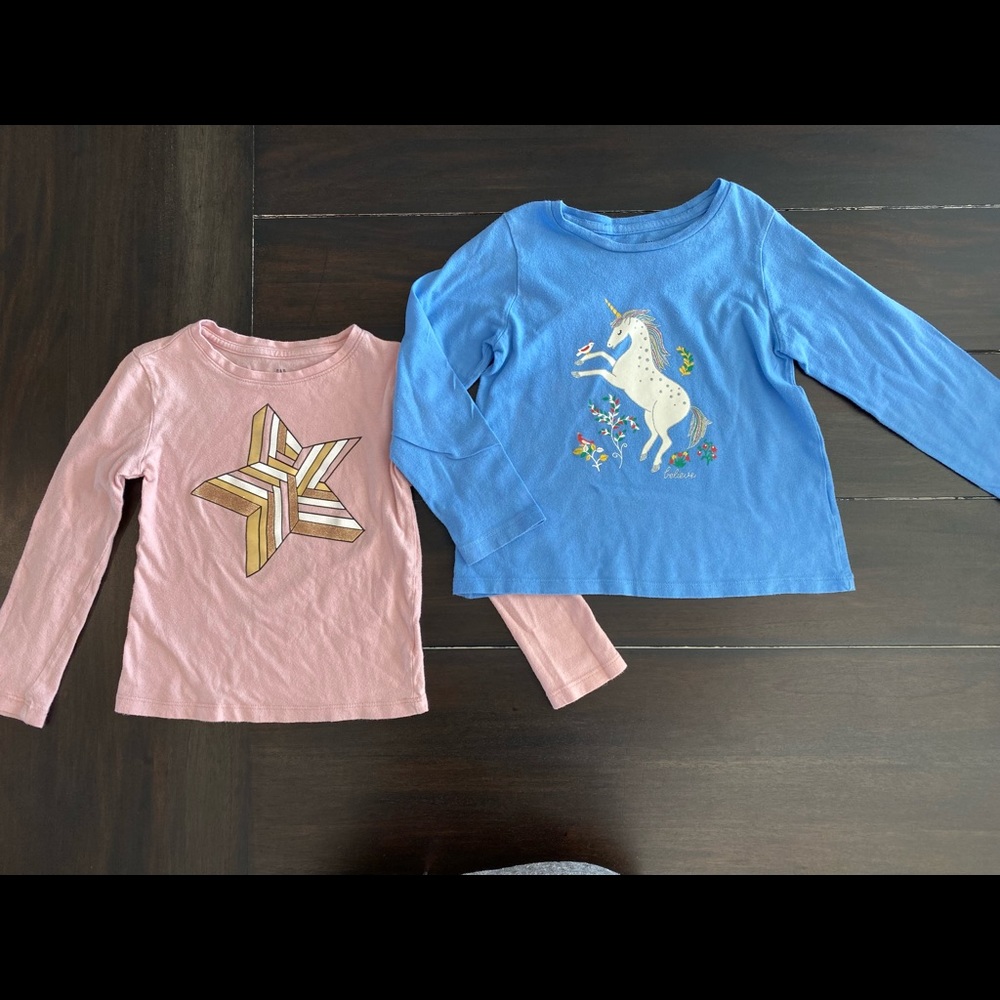 GAP girls long sleeve tees. (2) 5T and kids XS.